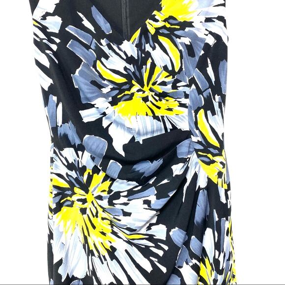 Adrianna Papell Black & Yellow Floral Side Twist Jersey Dress Size 6 - Picture 4 of 8